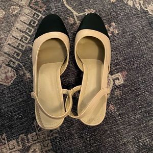 Trendy two tone sling back heels